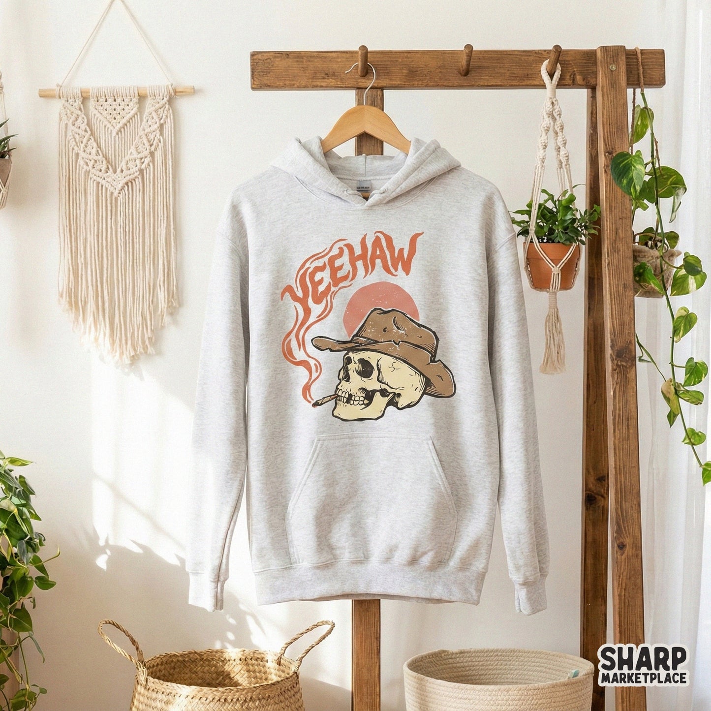 Yeehaw PNG Skeleton Cowboy Hat, Western Skull Clipart - 300 DPI Design