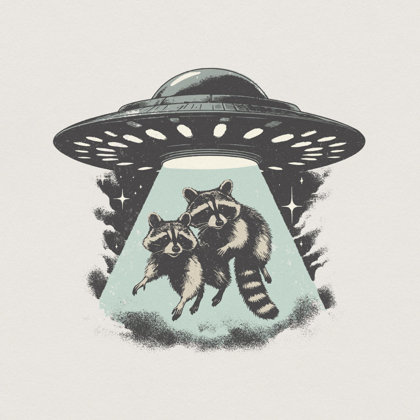 Raccoons Abducted by UFO PNG, Cute Alien Animal Shirt - 300 DPI Design