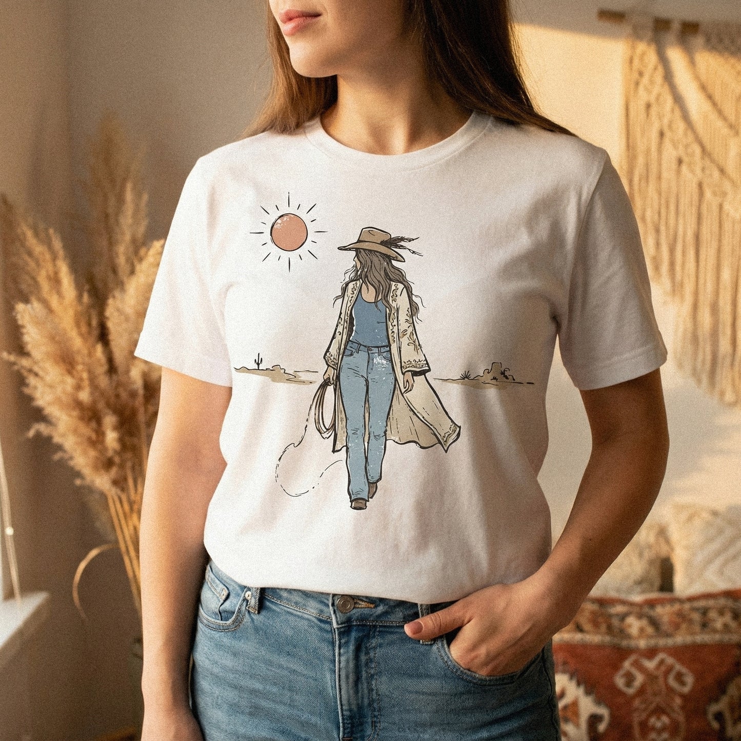 Retro Western PNG, Boho Cowgirl Clipart - 300 DPI Design for T-Shirt