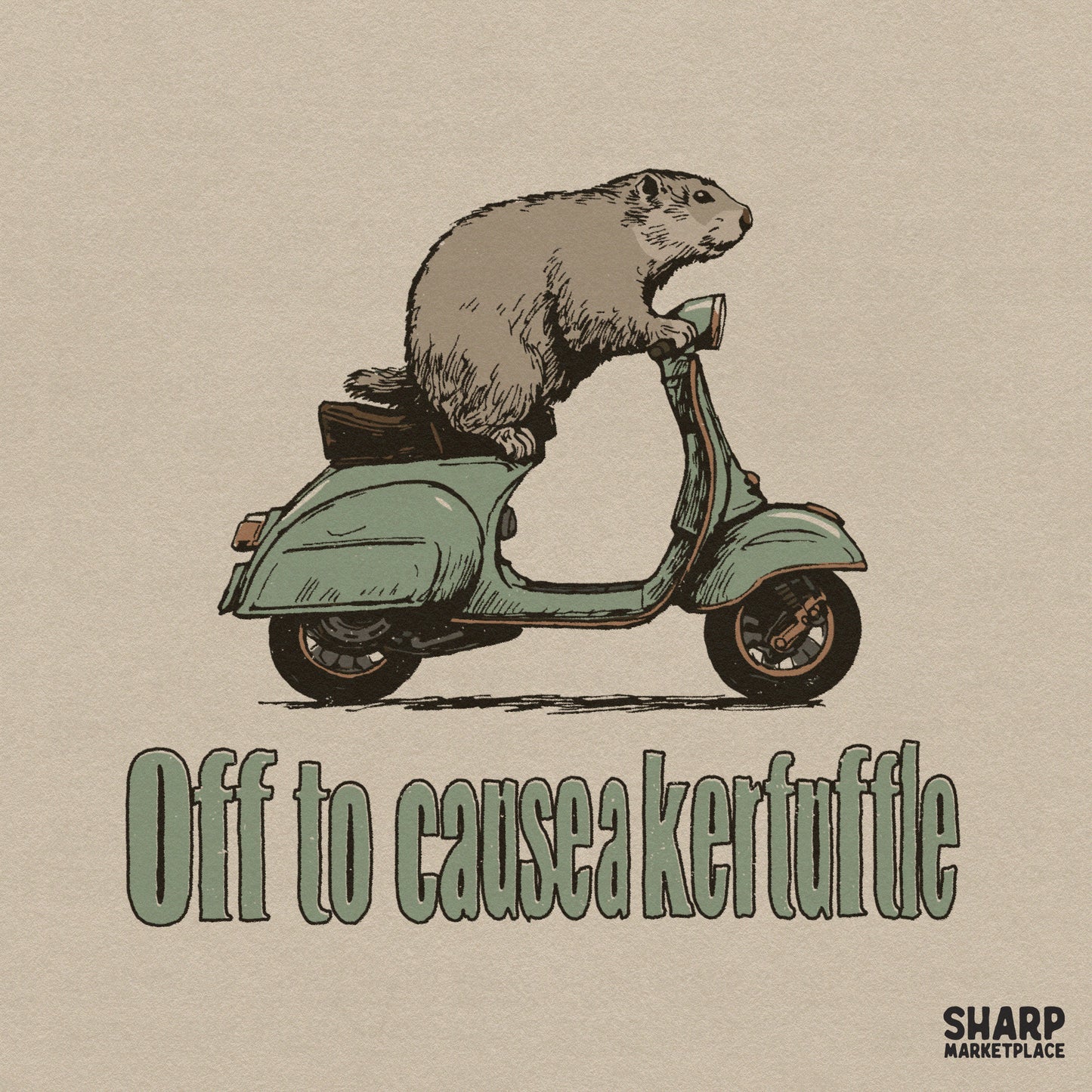 Funny mischievous groundhog on a scooter retro 90s cartoon animal meme PNG for sarcastic stickers and trending apparel