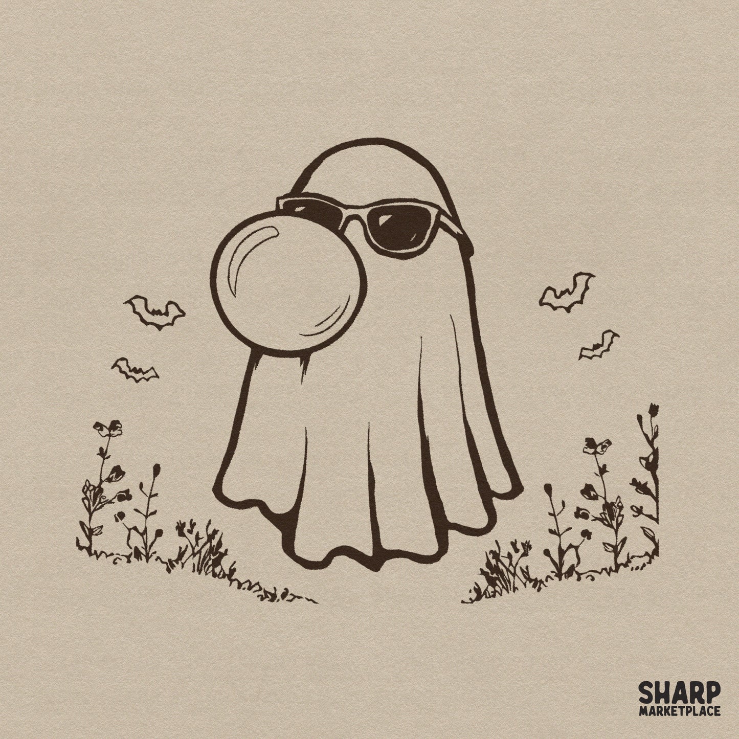 Cool ghost blowing bubblegum with sunglasses retro Halloween PNG for spooky season shirts and trendy fall aesthetic