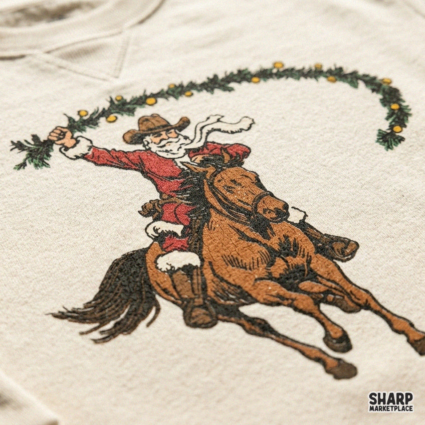 Western Cowboy Santa Riding Galloping Horse Christmas PNG