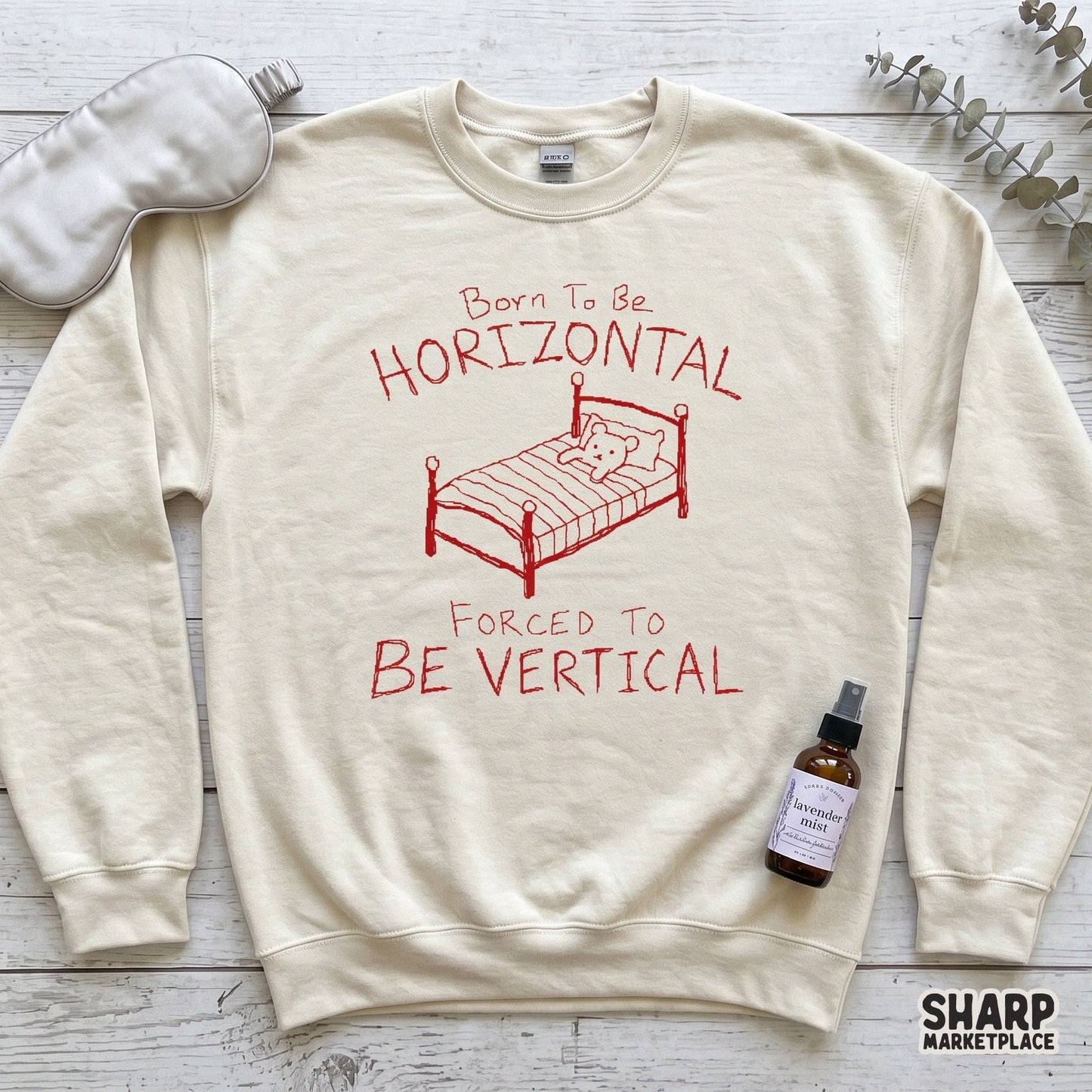 Sarcastic nap humor design in red ink showing a bed with a teddy bear, ideal for creating custom apparel, pajama sets, or unique printable gifts.