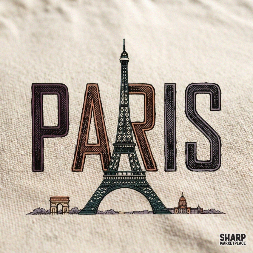 Vintage Paris Eiffel Tower PNG sublimation design for European summer girls trip t-shirts and vacation apparel