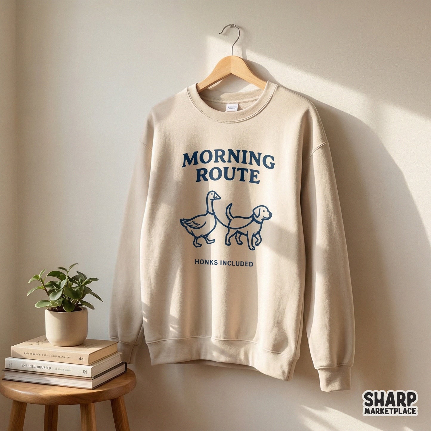 Morning Route PNG, Funny Goose and Dog Walking Shirt Design - 300 DPI