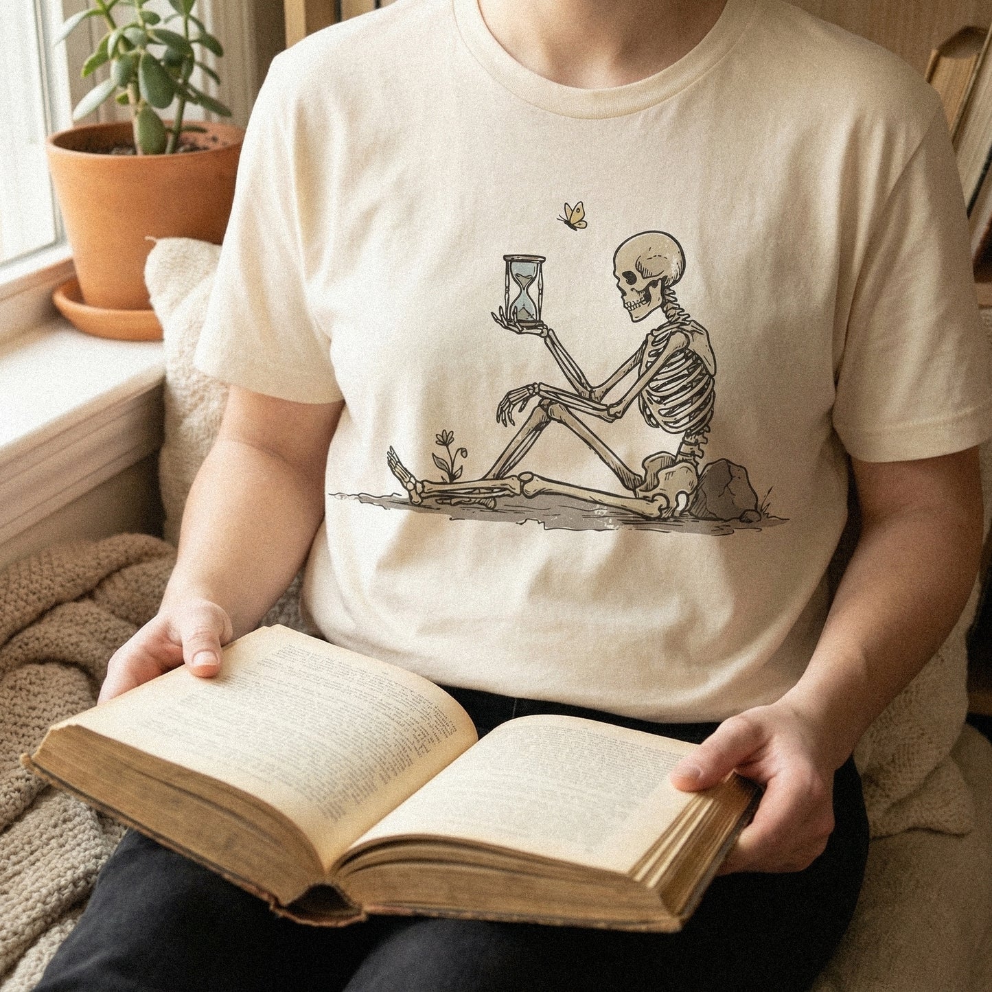 Skeleton With Hourglass PNG, Memento Mori Digital Art - 300 DPI Design