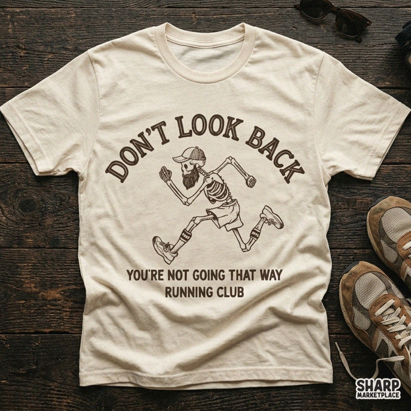 Don't Look Back Running Club Bearded Jogging Skeleton