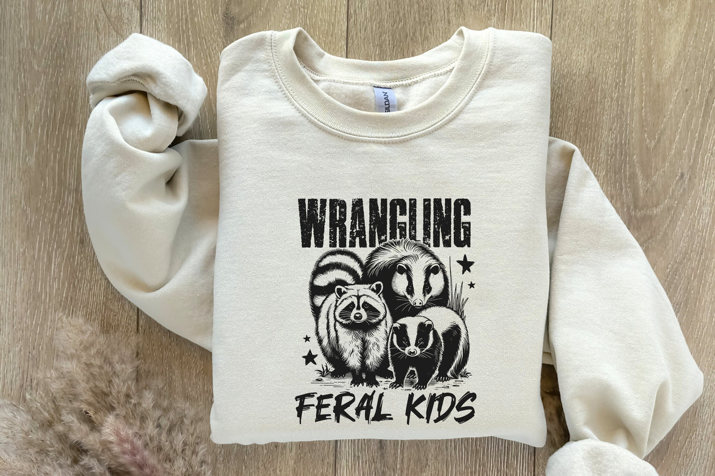Wrangling Feral Kids PNG Alt 2, Funny Raccoon Kids PNG - 300 DPI Design