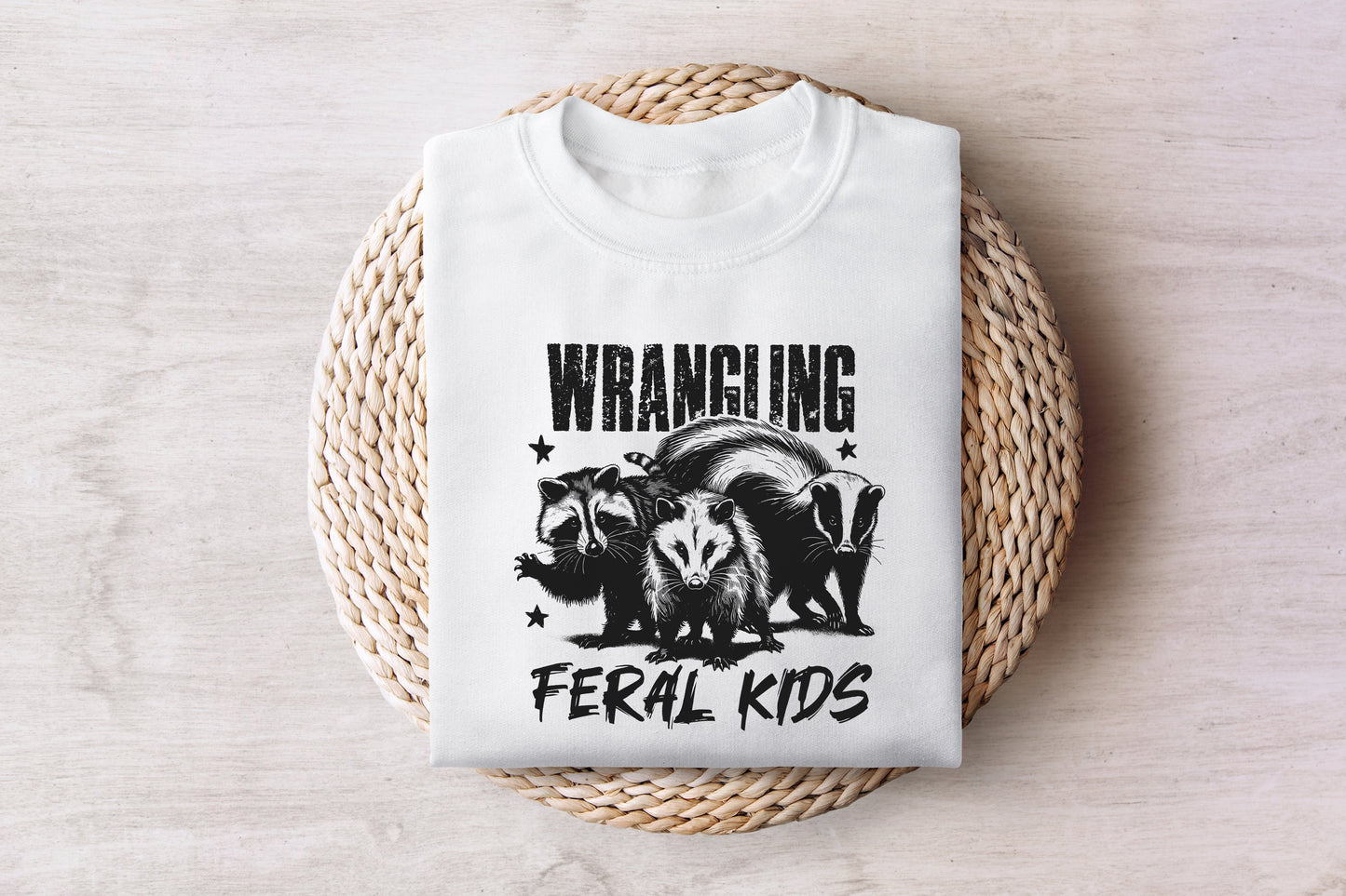 Wrangling Feral Kids PNG Alt 3, Funny Raccoon Kids PNG - 300 DPI Design