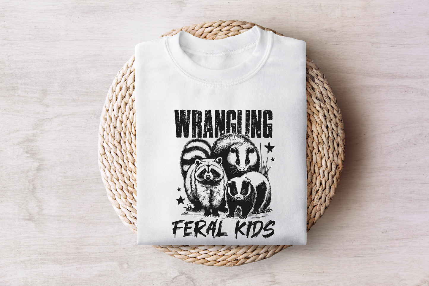 Wrangling Feral Kids PNG Alt 2, Funny Raccoon Kids PNG - 300 DPI Design
