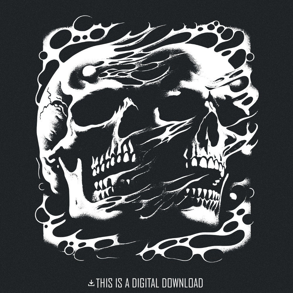Melting Skull PNG Alt 2, Gothic Skull Design - 300 DPI Design for T-Shirt
