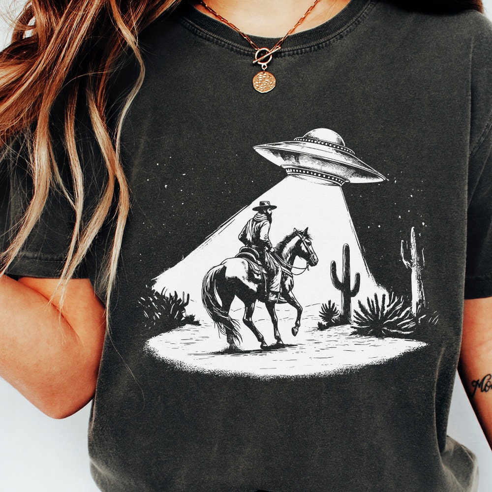 Cowboy and UFO PNG Alt 2, Vintage Western Digital Download - 300 DPI