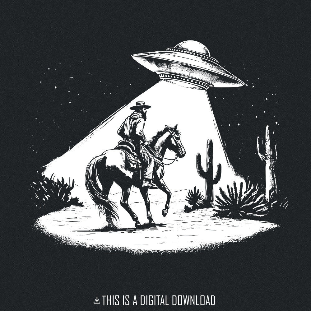 Cowboy and UFO PNG Alt 2, Vintage Western Digital Download - 300 DPI
