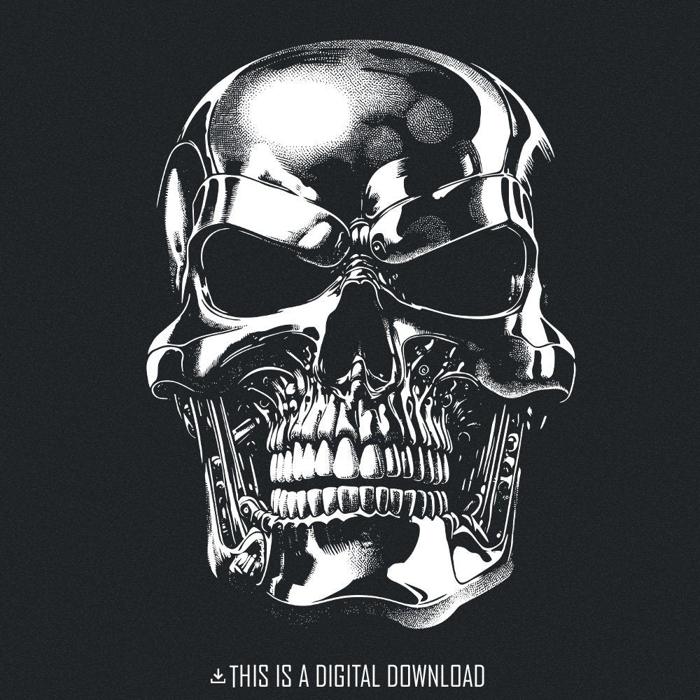 Gothic Mechanical Skull PNG Alt 2, Cyberpunk Skull Art - 300 DPI Design