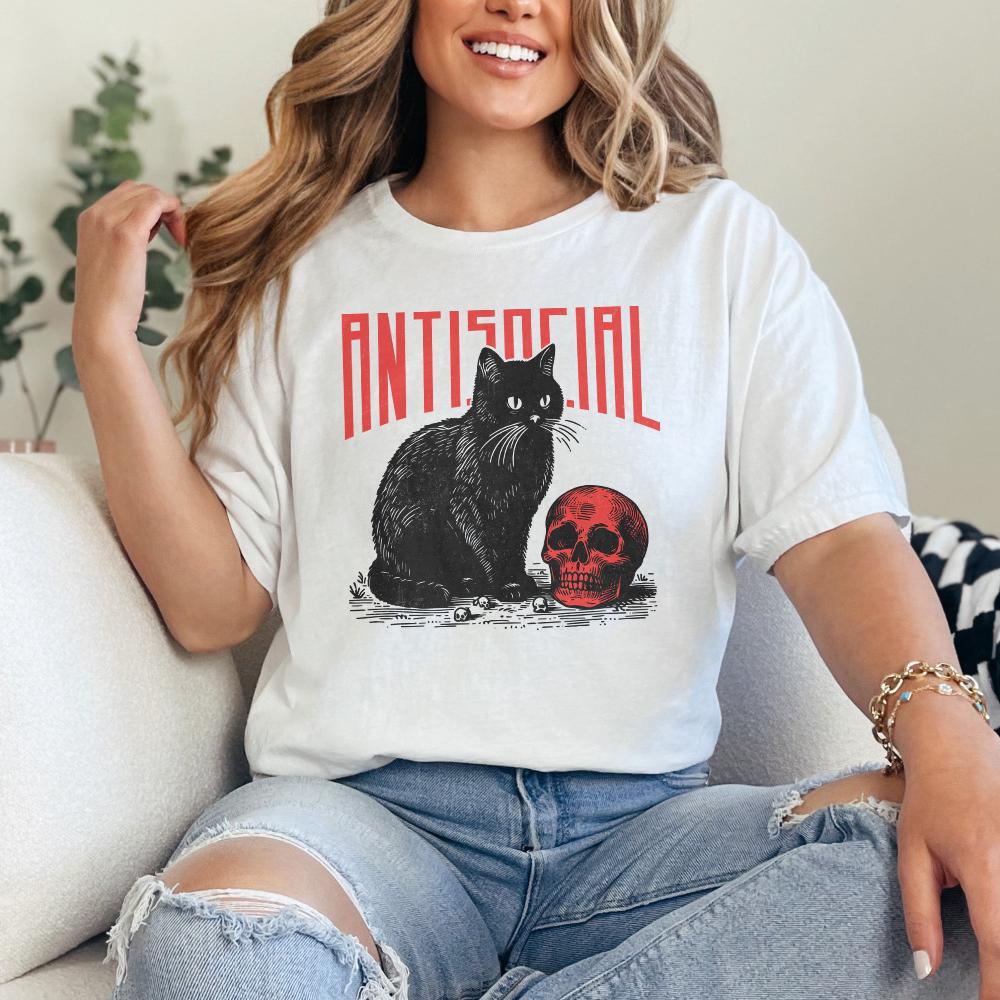 Antisocial Cat PNG, Retro Vintage T-Shirt Graphic - 300 DPI Design for