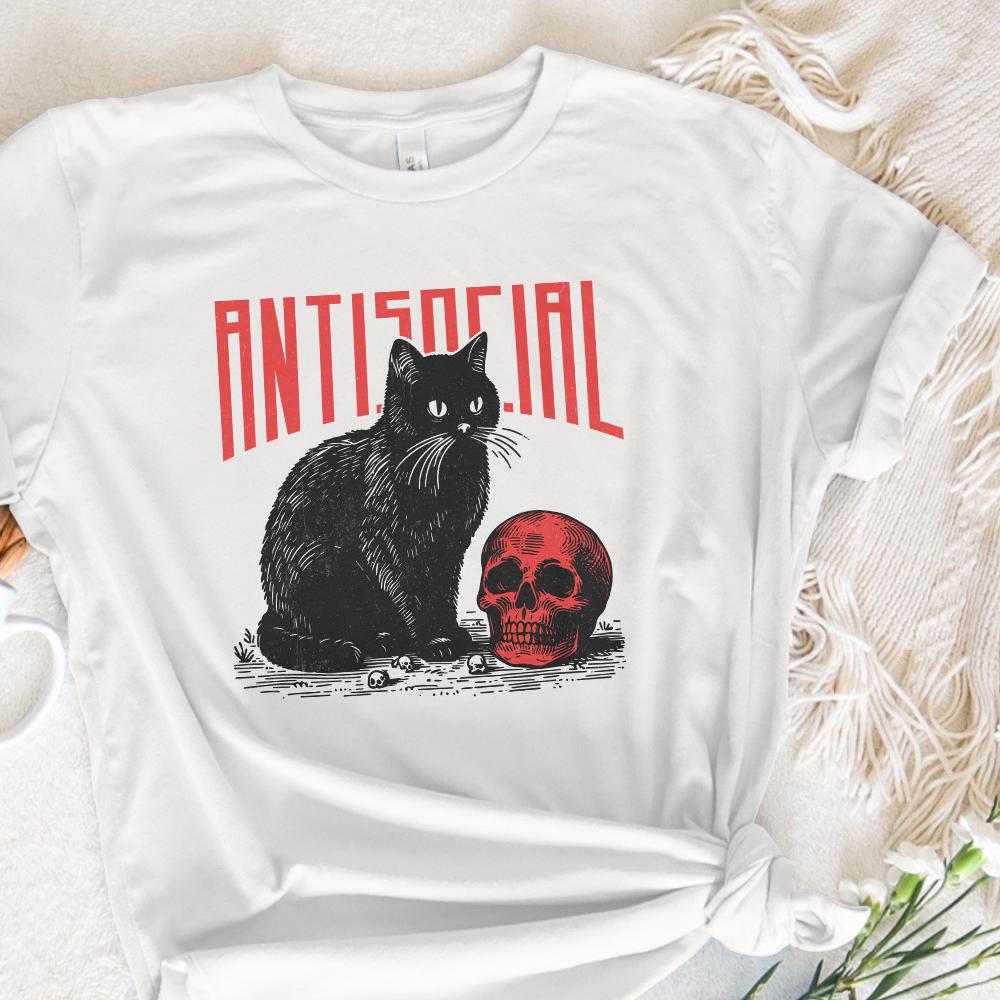 Antisocial Cat PNG, Retro Vintage T-Shirt Graphic - 300 DPI Design for
