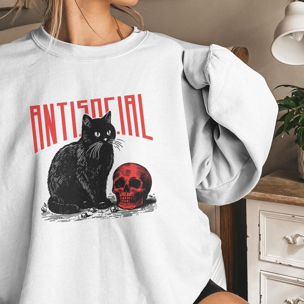 Antisocial Cat PNG, Retro Vintage T-Shirt Graphic - 300 DPI Design for