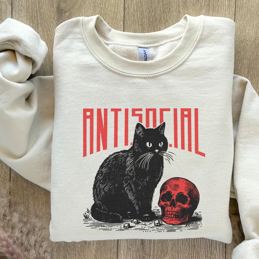 Antisocial Cat PNG, Retro Vintage T-Shirt Graphic - 300 DPI Design for
