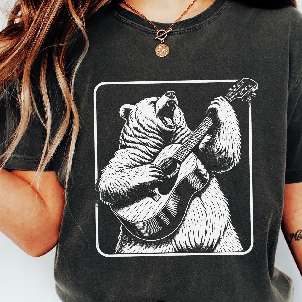 Bear with Guitar Png, Guitarist Bear png - 300 DPI Design for T-Shirt