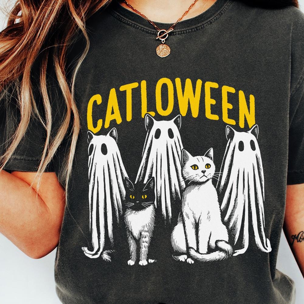 Cute Halloween Cat PNG, Ghost Cat png - 300 DPI Design for T-Shirt