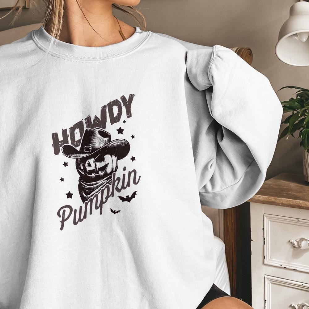 Howdy Pumpkin Western Fall PNG Alt 3, Retro Halloween png - 300 DPI