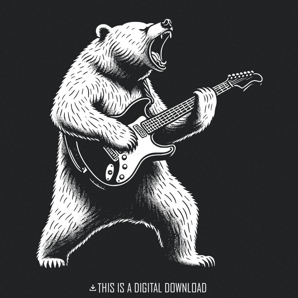 Bear with Guitar Png Alt 2, Guitarist Bear png - 300 DPI Design for T-Shirt
