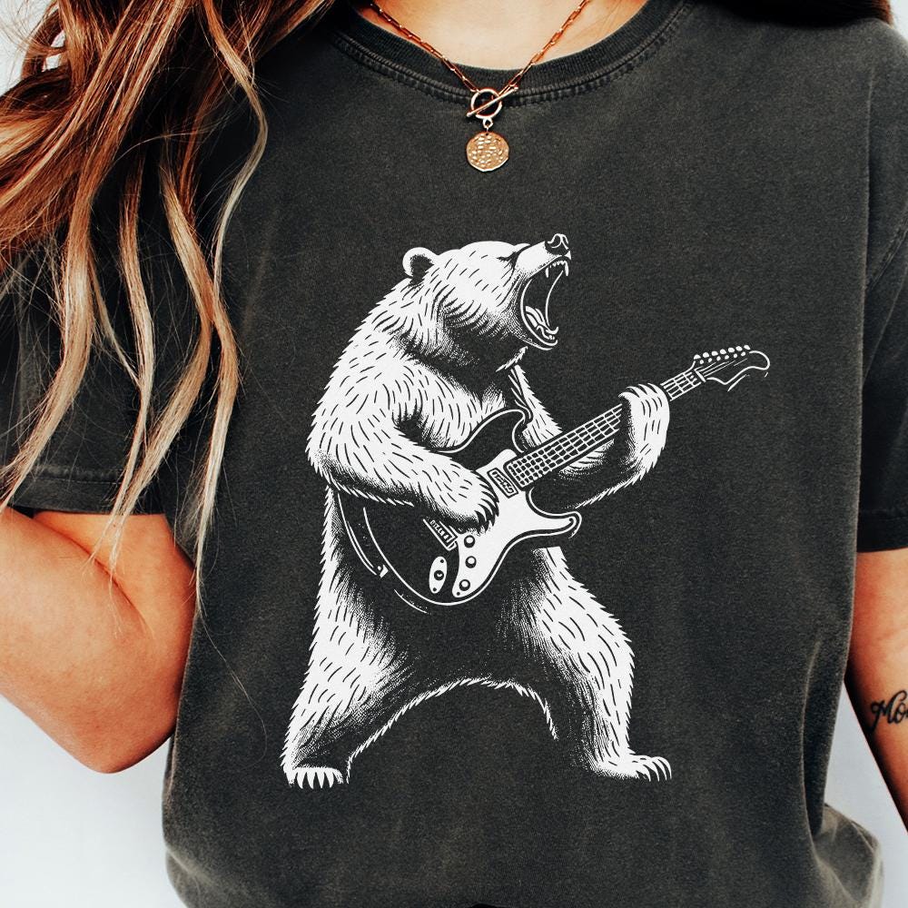Bear with Guitar Png Alt 2, Guitarist Bear png - 300 DPI Design for T-Shirt