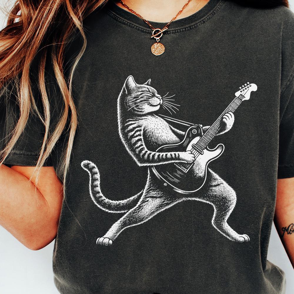 Funny Cat Playing Guitar PNG Digital Download Alt 2, Sublimation - 300