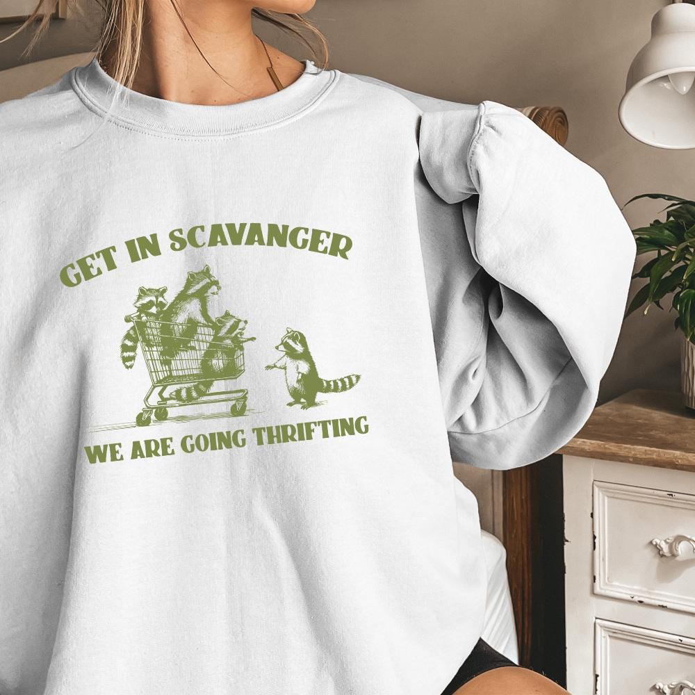 Get In Scavenger We're Going Thrifting Raccoon PNG SVG, Funny Quote Retro