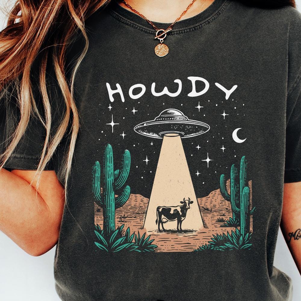 Cow Abduction PNG, Western Howdy - 300 DPI Design for T-Shirt
