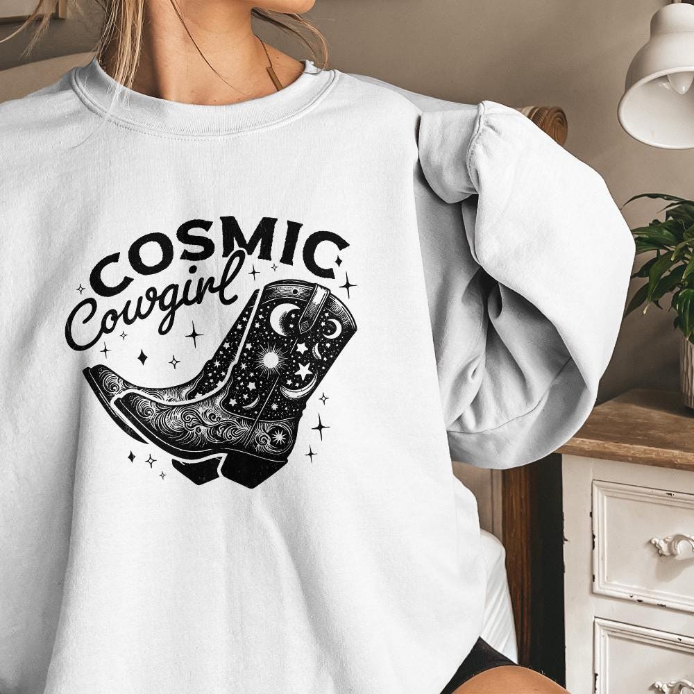 Retro Cosmic Cowgirl PNG, Western Starry Night png - 300 DPI Design for