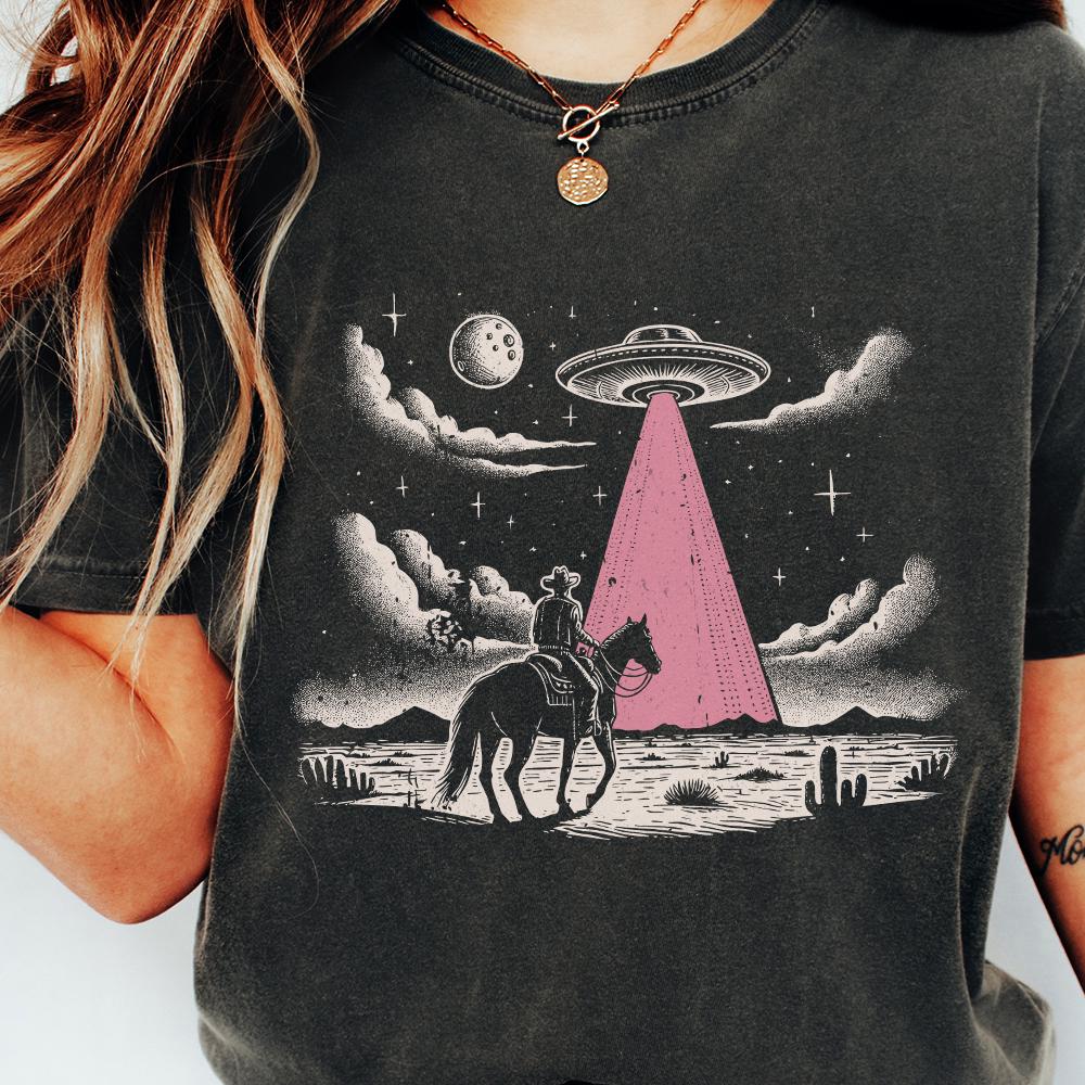 Alien Encounter Wild West PNG, UFO Desert Night Scene - 300 DPI Design