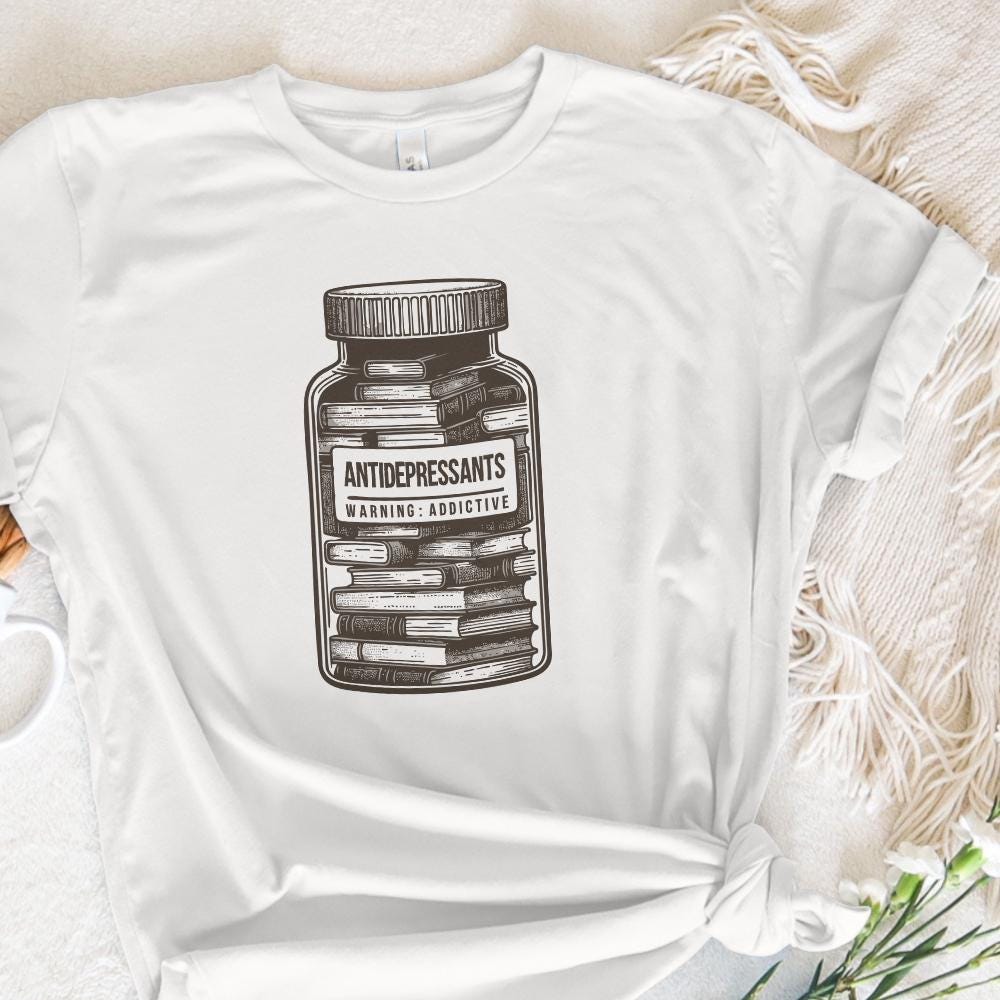 Antidepressant Book Lover PNG, Cute Bookish Sticker Design - 300 DPI