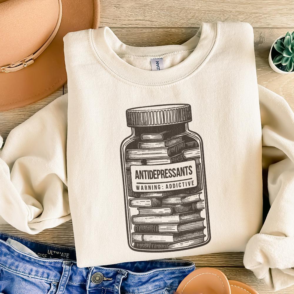 Antidepressant Book Lover PNG, Cute Bookish Sticker Design - 300 DPI