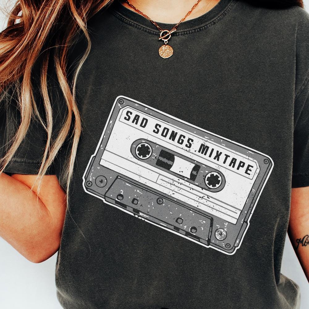 Sad Songs PNG, 90s Cassette Sticker - 300 DPI Design for T-Shirt