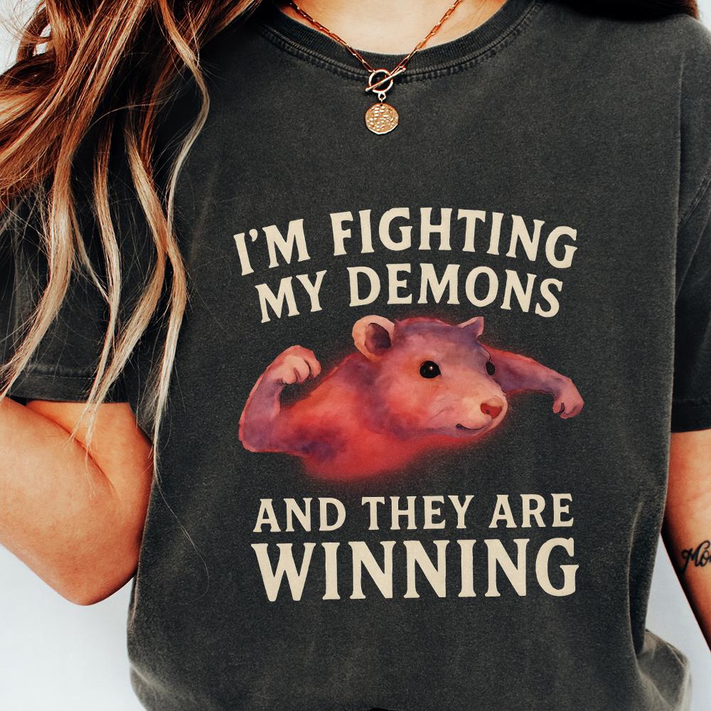 I'm Fighting My Demons And They Are Winning png, Funny Raccoon Shirt -