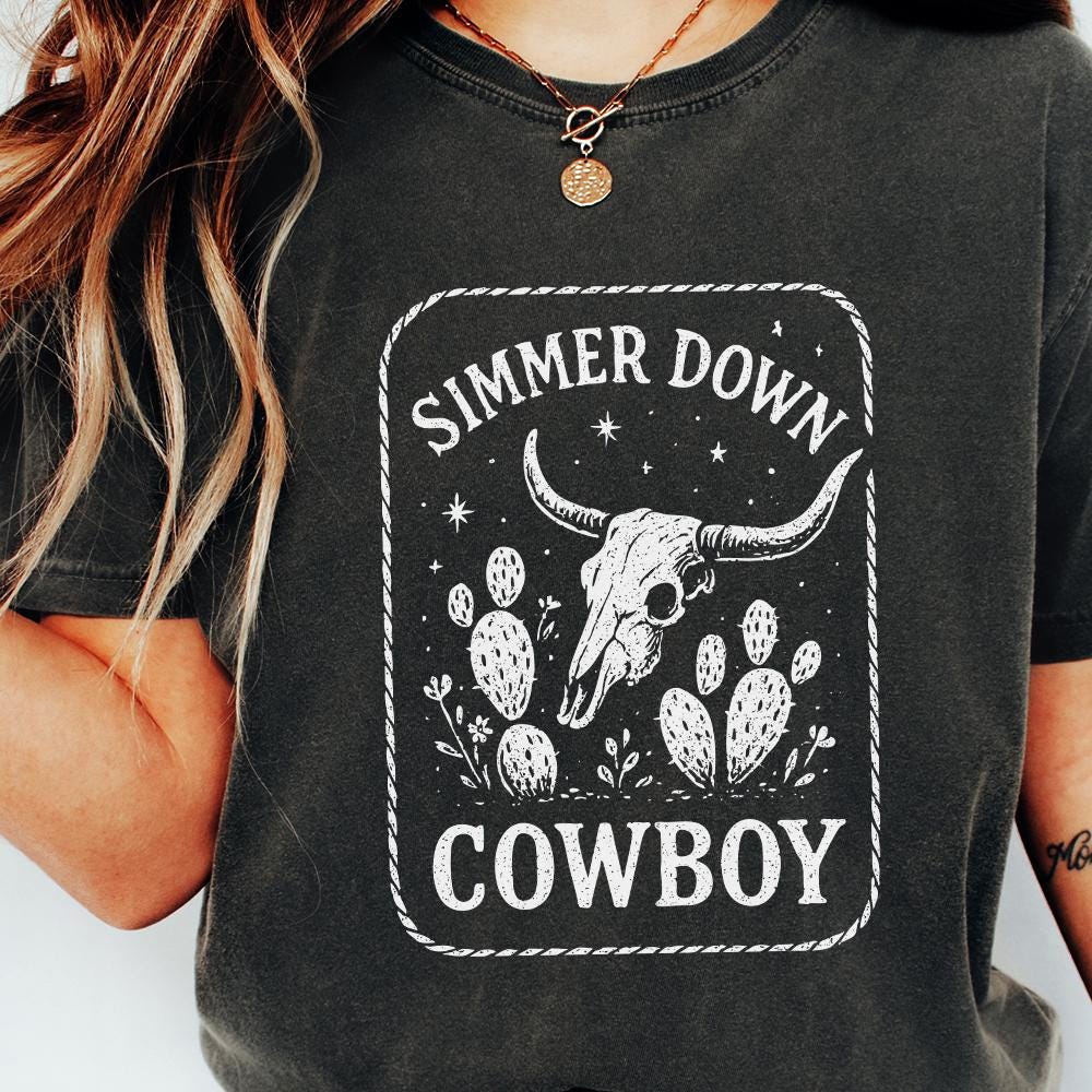 Simmer Down Cowboy PNG, Western Skull PNG - 300 DPI Design for T-Shirt