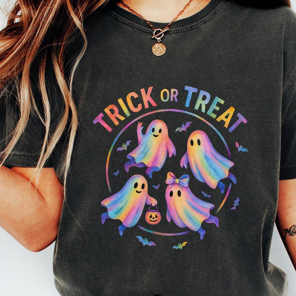 Trick Or Treat PNG, Cute Rainbow Ghost Halloween PNG - 300 DPI Design for