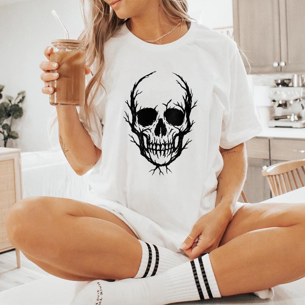 Skull Tree Branch PNG, Gothic Halloween Art - 300 DPI Design for T-Shirt