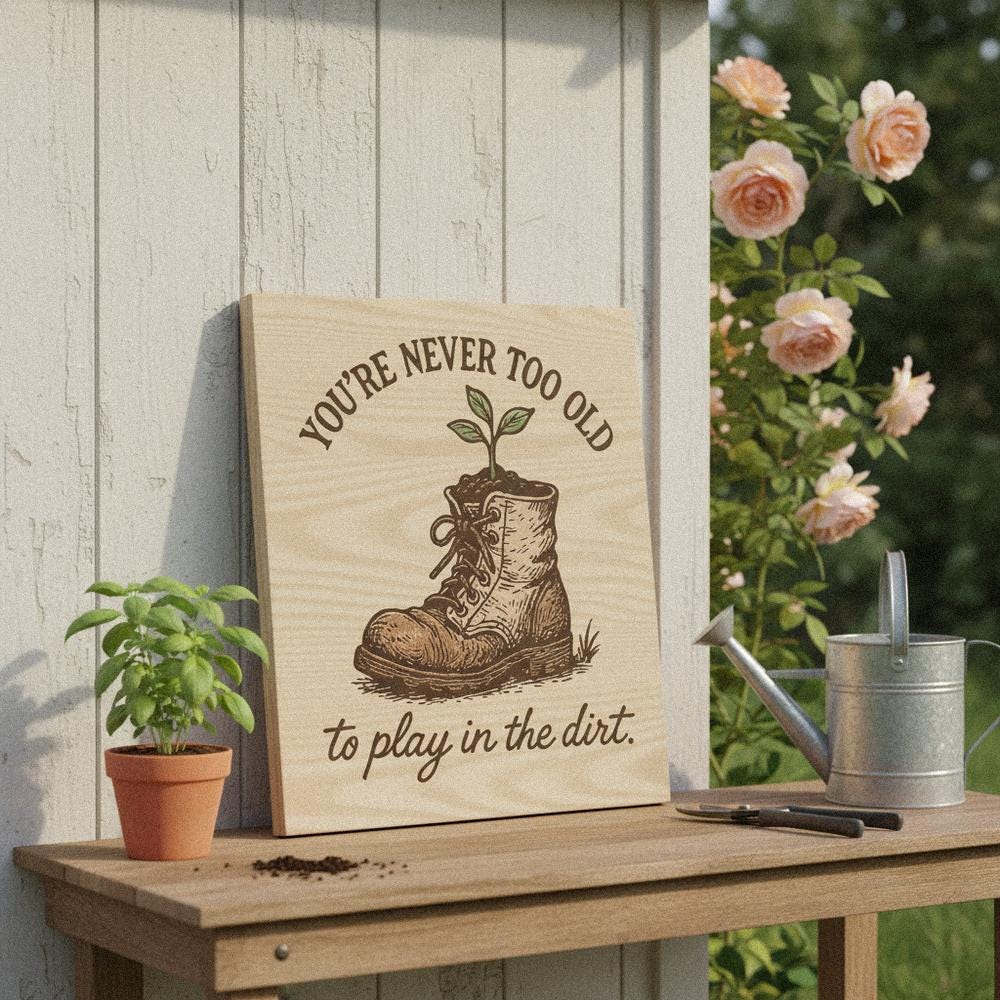 You're Never Too Old PNG, To Play in the Dirt - 300 DPI Design for T-Shirt