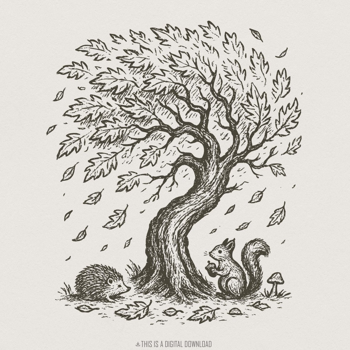 Woodland Friends PNG, Squirrel And Hedgehog Digital Art - 300 DPI Design