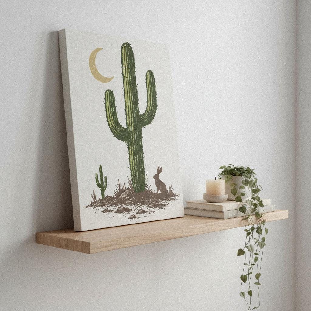 Cactus Moon PNG, Desert Rabbit Digital Print - 300 DPI Design for T-Shirt