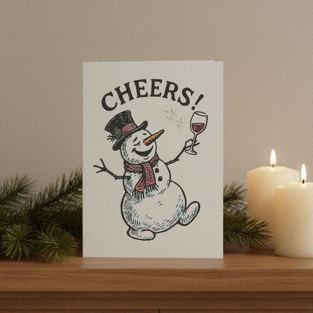 Cheers Snowman PNG, Holiday Wine Lover Design - 300 DPI Design for T-Shirt