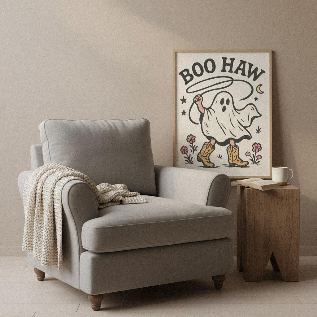 Boo Haw PNG, Ghost Western Cowboy Print - 300 DPI Design for T-Shirt