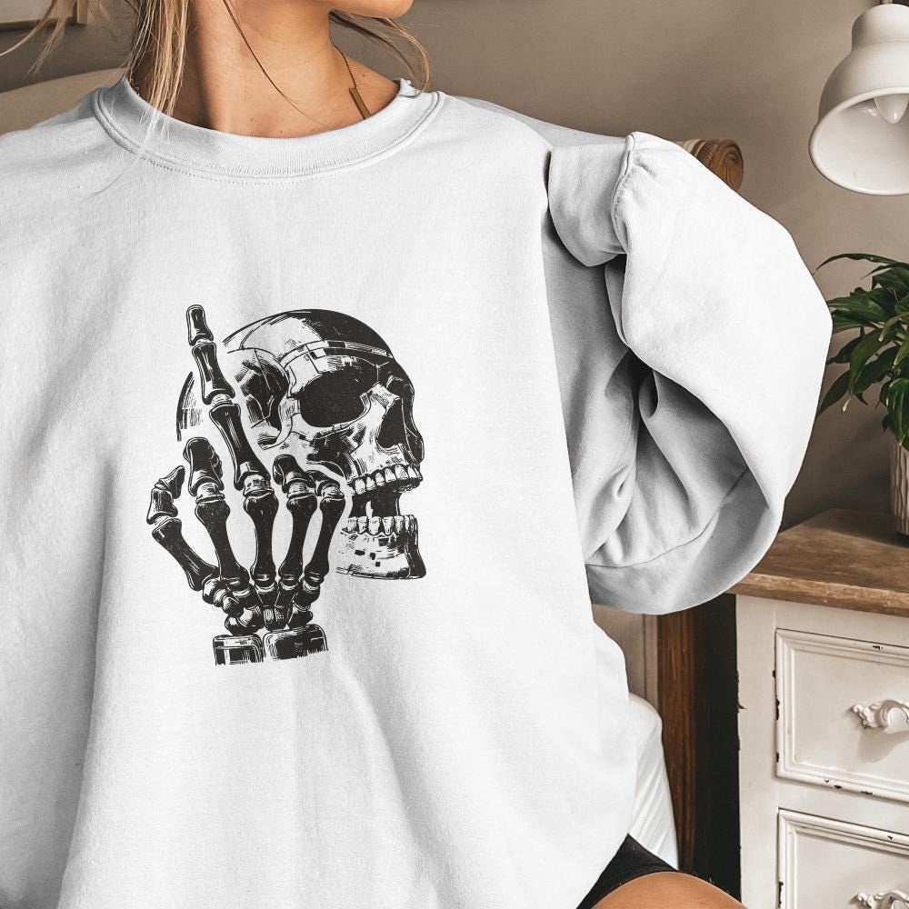 Edgy Skull with Skeleton Hand Illustration, Gothic Dark Art - 300 DPI