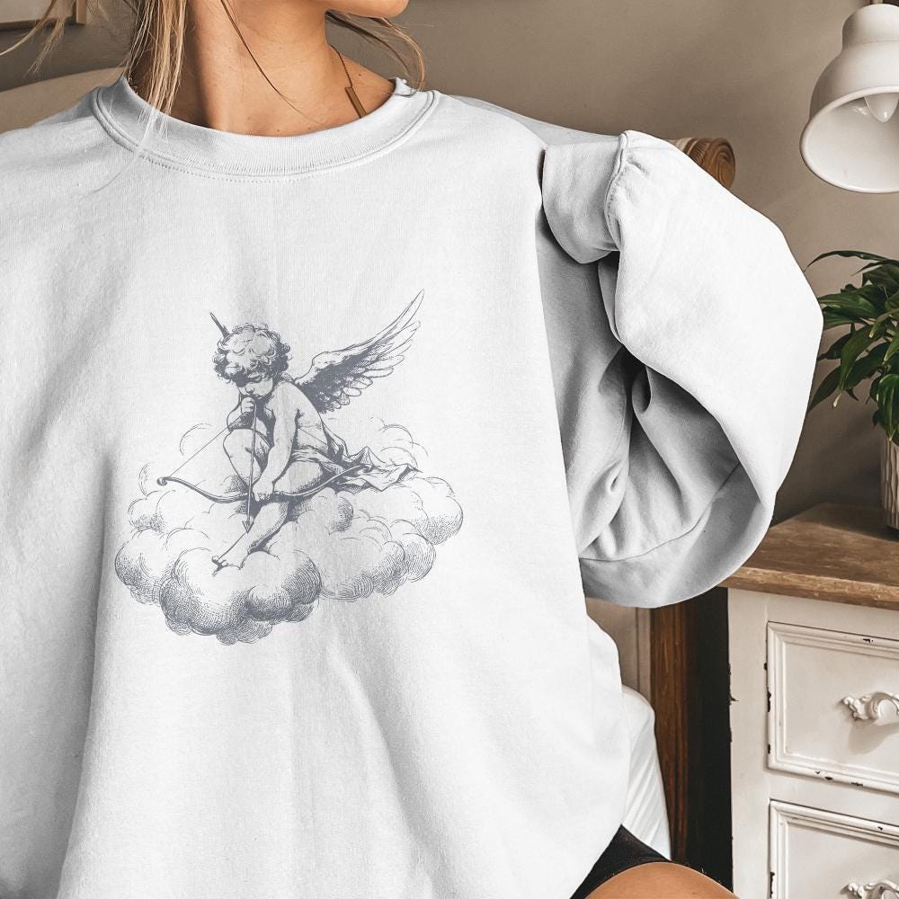Classic Cupid on Cloud PNG, Vintage Angel Art - 300 DPI Design for T-Shirt