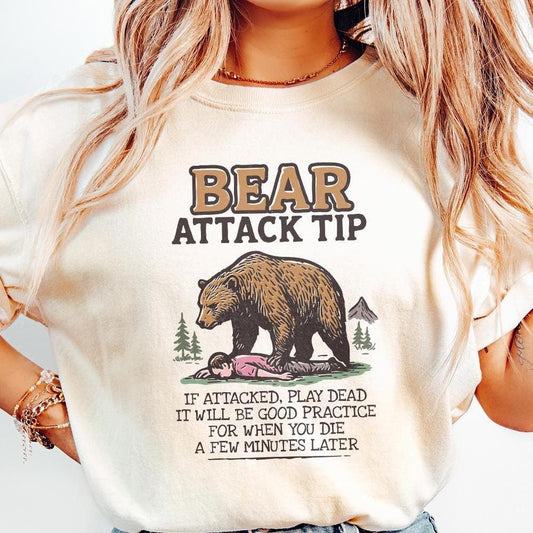 Bear Attack Tip PNG, If Attacked Play Dead - 300 DPI Design for T-Shirt