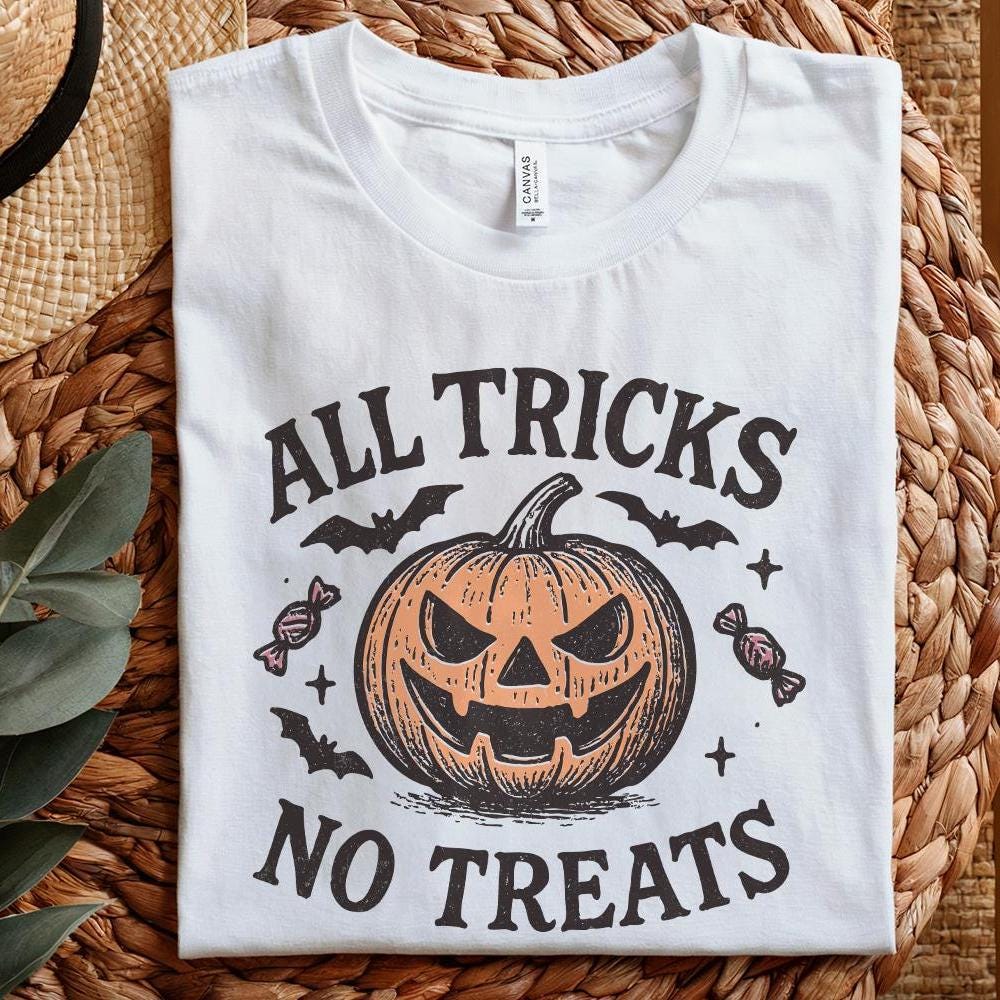 All Tricks No Treats PNG, Halloween Pumpkin Art - 300 DPI Design for