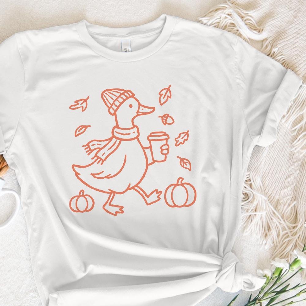 Autumn Vibes Duck PNG, Cute Fall Animal Coffee Design - 300 DPI Design