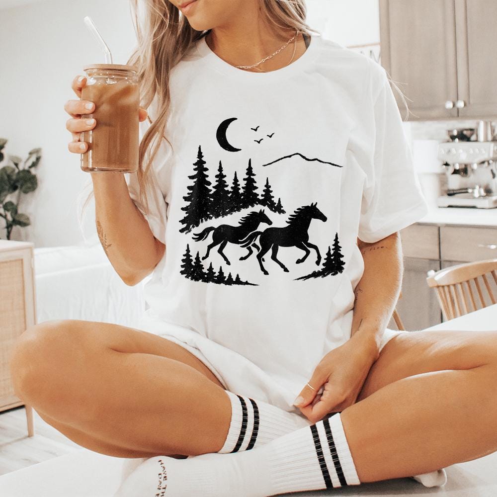 Wild Horses PNG, Forest Landscape Digital Download - 300 DPI Design for